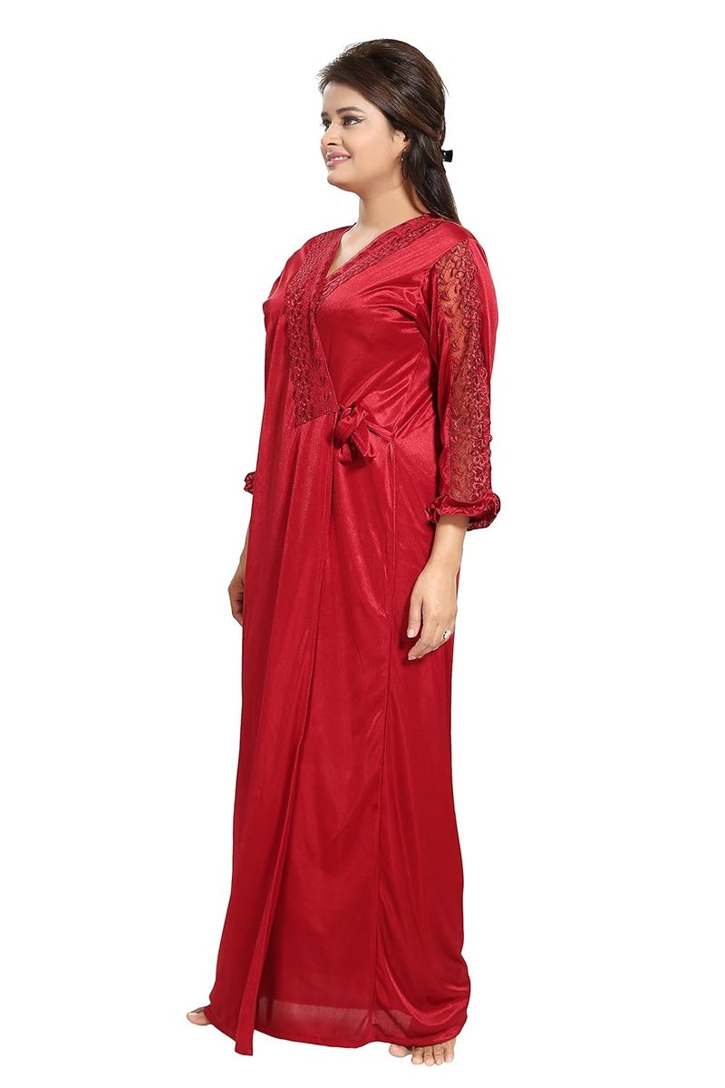 Noty Store فستان نوم ماكسي ساتان سادة للنساء من نوتي (عبوة من 2) - Image 5